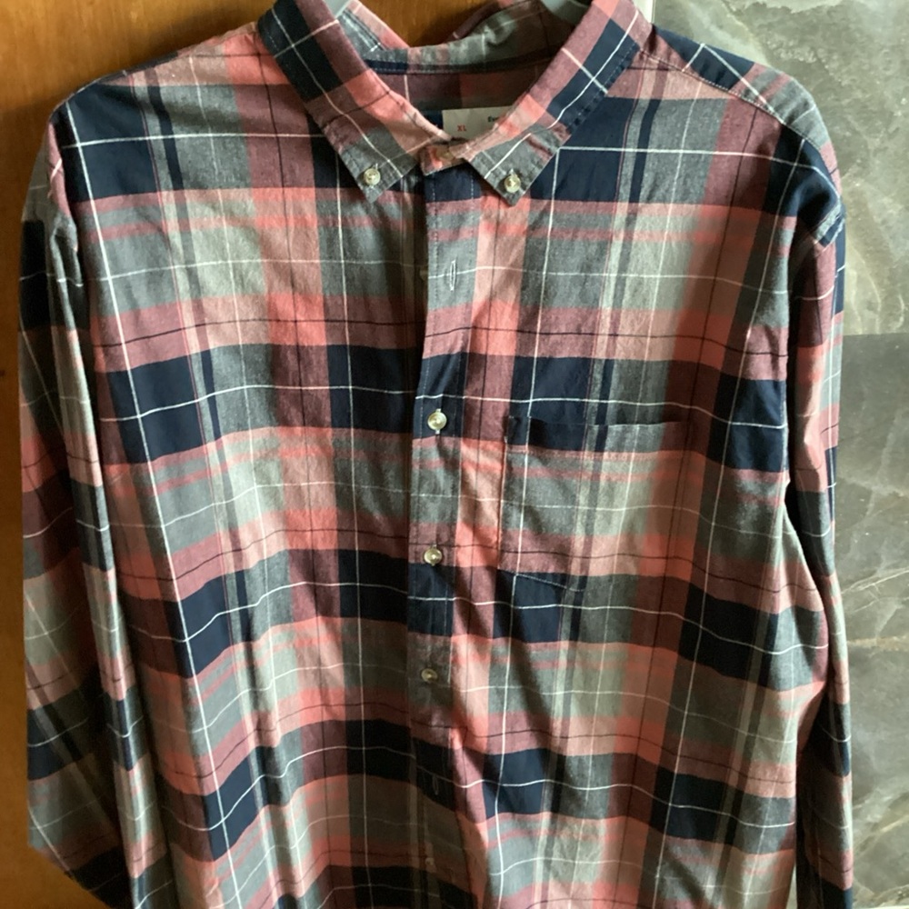 Men's Plaid Shirt - Pink and Gray